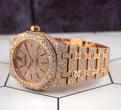 Audemars Piguet Royal Oak 39mm 18k Rose Gold Iced Out 27ct Diamonds Ref 15300OR