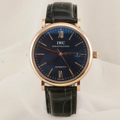IWC Portofino 40mm 18K RG Blue Dial Leather Strap Men's Watch IW356522