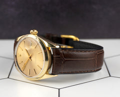 Vintage Rolex 34mm Oyster Perpetual Date 14K Gold Capped Case Watch 1550