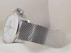 Breitling Top Time 41mm Steel Fixed Bezel White Dial Mesh Band AB0176