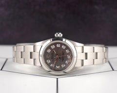 Rolex Oyster Perpetual 25mm Stainless Steel Black Mop Diamond Dial Watch 67180
