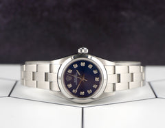 Rolex Oyster Perpetual 25mm Stainless Steel Dark Blue Diamond Dial Watch 67180