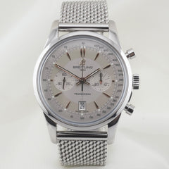 Breitling Transocean Chronograph 43mm Steel Smooth Mercury Silver Dial AB015412