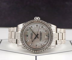 Rolex 31mm Oyster Perpetual 8ct Iced Out Diamonds White Mop Steel Watch 177200