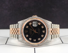 Rolex 36mm Datejust 18k Rose Gold/Steel 10ct Iced Out Black Dial Watch 116231