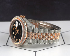 Rolex 36mm Datejust 18k Rose Gold/Steel 10ct Iced Out Black Dial Watch 116231
