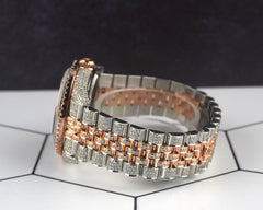 Rolex 36mm Datejust 18k Rose Gold/Steel 10ct Iced Out Black Dial Watch 116231