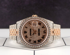 Rolex 36mm Datejust 18k Rose Gold/Steel 16ct Iced Out Roman Diamond Dial 116231