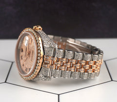 Rolex 36mm Datejust 18k Rose Gold/Steel 16ct Iced Out Roman Diamond Dial 116231