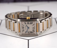 Cartier Tank Francaise 20mm Quartz Ladies 18k Gold & Steel Watch White Dial 2384