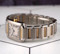 Cartier Tank Francaise 20mm Quartz Ladies 18k Gold & Steel Watch White Dial 2384