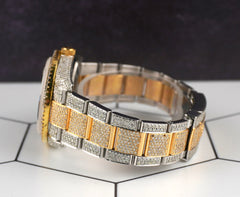 Rolex 36mm Datejust 18k YG/Steel 13ct Iced Out Diamonds White Mop Watch 116233