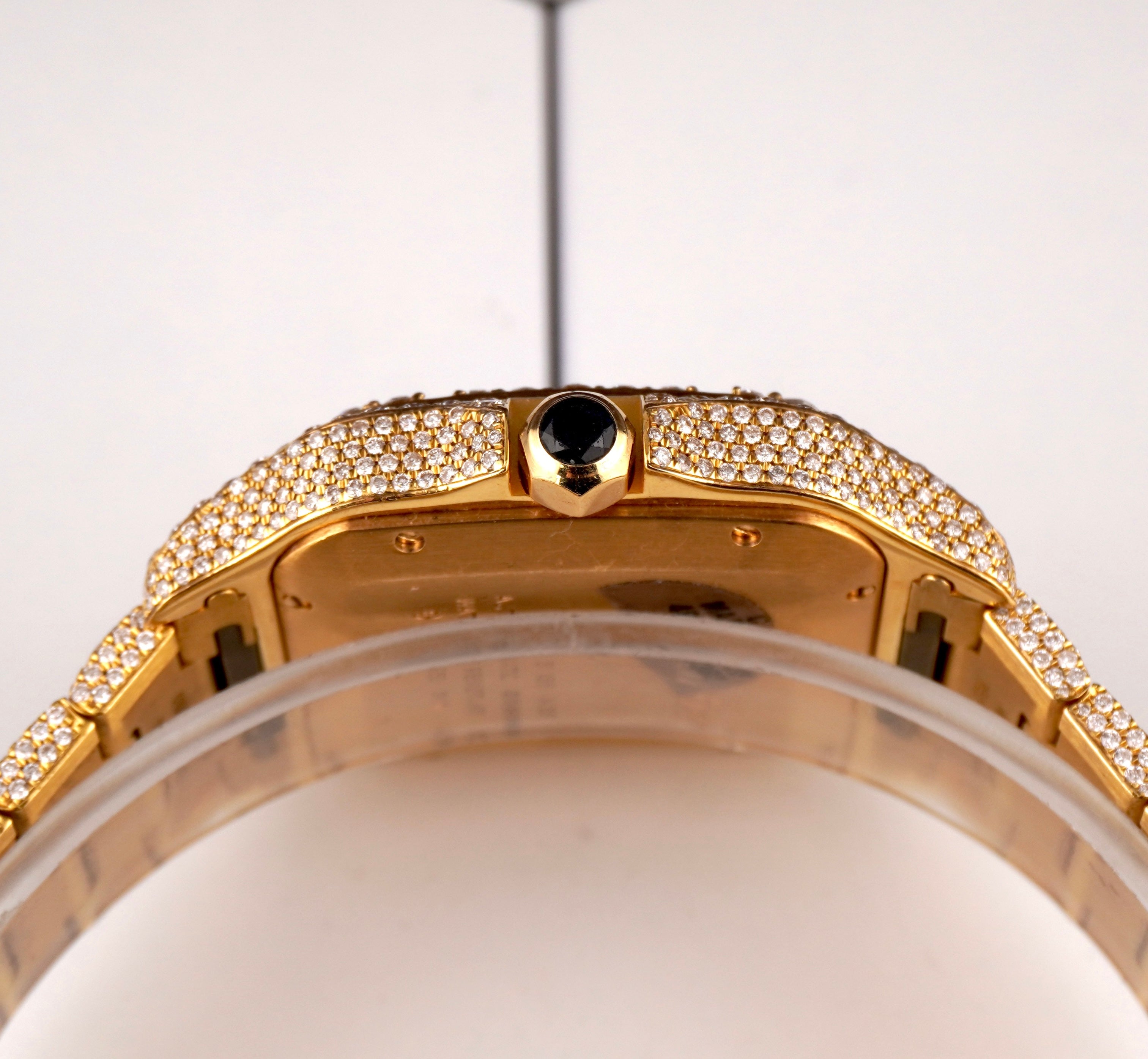 Cartier Santos Mens 39.8mm 18k Yellow Gold Watch Iced Out