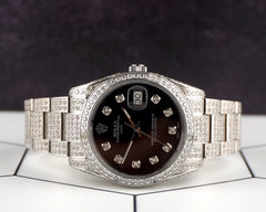 Rolex 34mm Date Iced Out 10ct Diamond Black Dial Oyster Steel Watch 115200