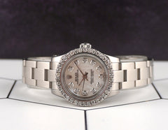 Rolex 26mm Oyster Perpetual 2ct Natural Diamonds White Pearl Dial Watch 176200
