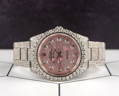 Rolex 34mm Airking Iced Out 15ct Diamonds Pink Floral Dial Steel Watch 114200