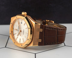 Audemars Piguet 41mm Royal Oak 18K Rose Gold Silver Men's Watch 15400OR