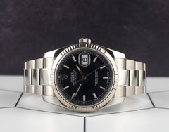Rolex 36mm Datejust Steel White Gold Black Dial Oyster Men's Watch 116234