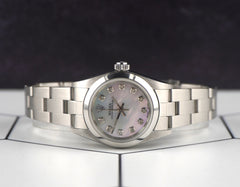 Rolex Oyster Perpetual 25mm Stainless Steel White MOP Diamond Dial Watch 67180