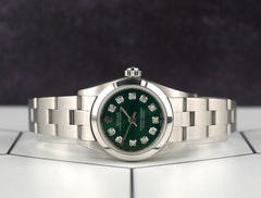 Rolex Oyster Perpetual 25mm Stainless Steel Green Diamond Dial Watch 67180