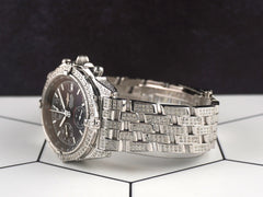 Breitling 40mm Blackbird Chronograph 5ct Iced Out Black Dial Men's Watch A13050