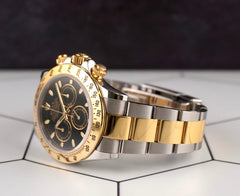 Rolex Daytona Cosmograph 40mm 18k & Steel Men's Oyster Black Dial Watch 116523
