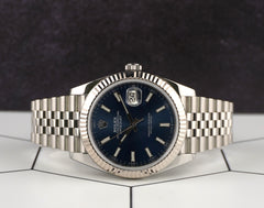 Rolex 41mm Datejust Steel White Gold Blue Dial Men's Watch 126334