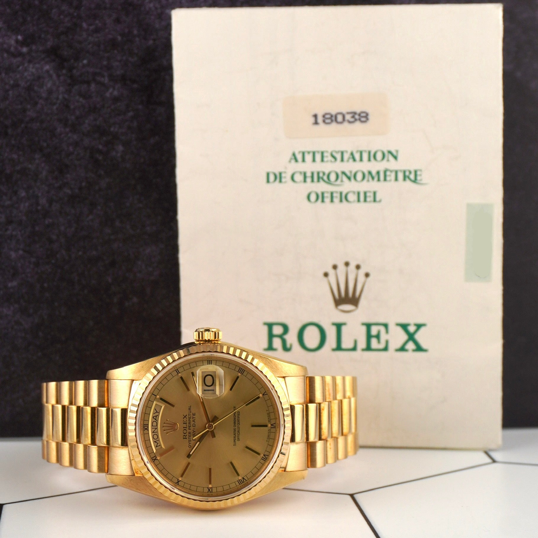 Rolex DAY-DATE 36mm 18K Yellow Gold President Champagne Dial Men's