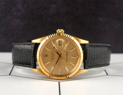 Rolex 34mm Date 18k Yellow Gold Champagne Dial Vintage Men's Watch 15038