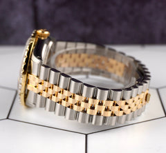 Rolex Datejust 36mm YG/Steel 2.50ct Diamonds Red Dial Hidden Clasp Watch