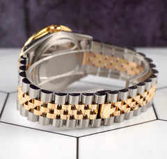 Rolex Datejust 36mm YG/Steel 2.50ct Diamonds Red Dial Hidden Clasp Watch
