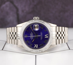 Rolex Men's Datejust 36mm Jubilee Steel Watch ICED 1.50ct Diamonds Blue Dial