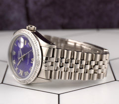 Rolex Men's Datejust 36mm Jubilee Steel Watch ICED 1.50ct Diamonds Blue Dial