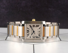 Cartier 28mm Tank Francaise Steel Yellow Gold Silver Dial Mens Watch 2302