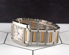 Cartier 28mm Tank Francaise Steel Yellow Gold Silver Dial Mens Watch 2302