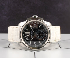 Cartier Calibre 42mm Black Dial Stainless Steel Leather Band Men's Watch 3389