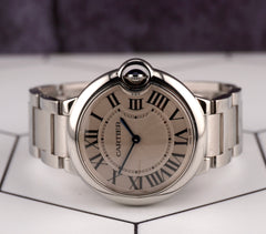 Cartier Ballon Bleu 36mm Quartz Silver Dial Steel Mens Watch 3005