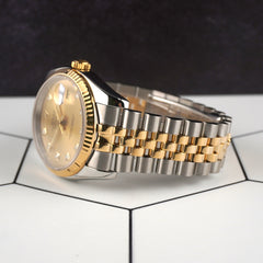 Rolex 36mm Datejust Steel Yellow Gold Champagne Diamond Dial Men's Watch 116233
