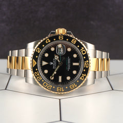Rolex GMT-MASTER II Date 40mm 18k Gold & Steel Black Dial Oyster Watch 116713LN