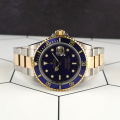 Rolex Submariner Date 40mm 18k Gold & Steel BLUE Dial Oyster Watch 16613 PAPERS