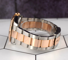 Rolex Men Datejust 36mm Black Turn-O-Graph 2-Tone 18k Rose Gold Oyster 116261