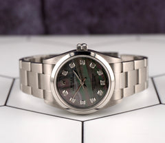 Rolex Oyster Perpetual 31mm Stainless Steel Black MOP Dial Watch 77080