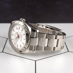 Rolex 36mm Datejust Turn-O-Graph Steel White Gold White Dial Men's Watch 116264
