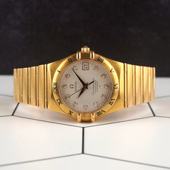 Omega 35mm Constellation 18k Yellow Gold Ivory Diamond Dial Watch 1104.35.00
