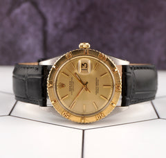 Rolex 36mm Datejust Turnograph Steel Yellow Gold Vintage Leather band Watch 1625