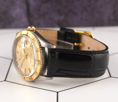 Rolex 36mm Datejust Turnograph Steel Yellow Gold Vintage Leather band Watch 1625