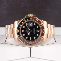 Rolex 40mm GMT Master II Black Brown Root Beer Rose Gold Mens Watch 126715