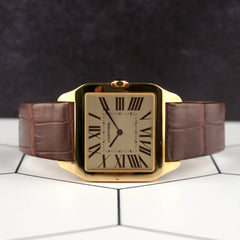 Cartier 35mm Santos Dumont 18k Yellow Gold Roman Dial Leather Watch W2006851