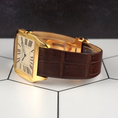 Cartier 35mm Santos Dumont 18k Yellow Gold Roman Dial Leather Watch W2006851