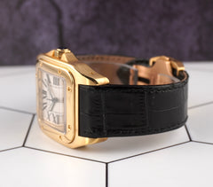 Cartier 38mm Santos 100 18k Yellow Gold Black Strap Mens Watch 2657